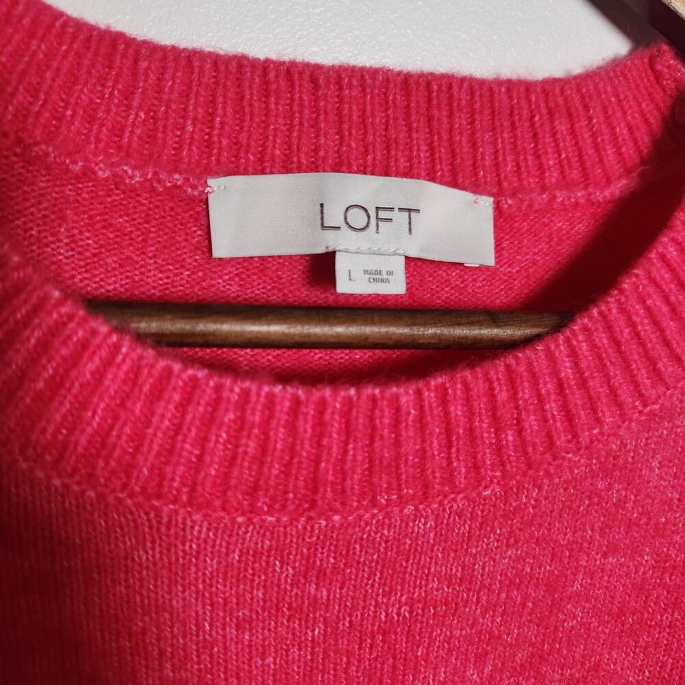 Ann Taylor LOFT Crewneck Sweater Pullover Bright Pink Large Women Spring Light - Picture 2 of 14